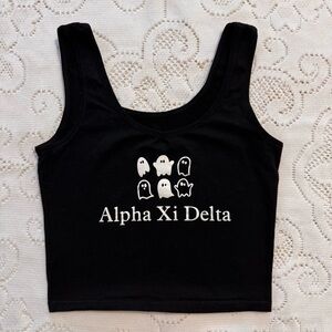 Black Alpha Xi Delta, baby tee, Crop Top, ghosts, Halloween Boo!